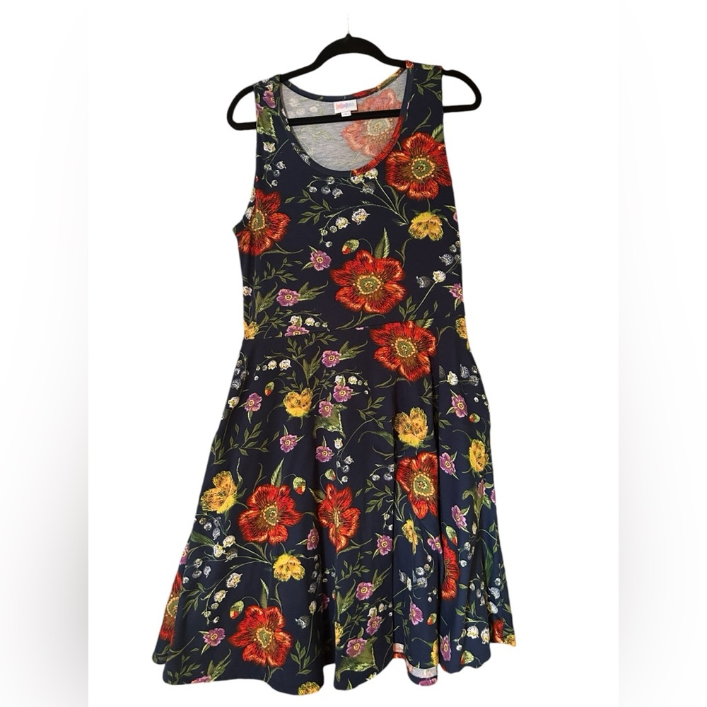 LuLa Roe Size XL Navy Floral A Line Tank Dress with Pockets